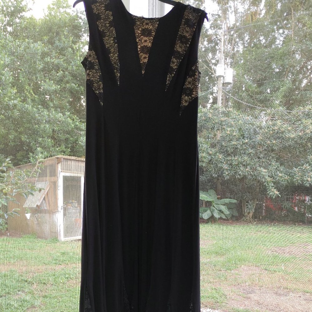 R&M Richards, vintage, long black gown sequin/lace